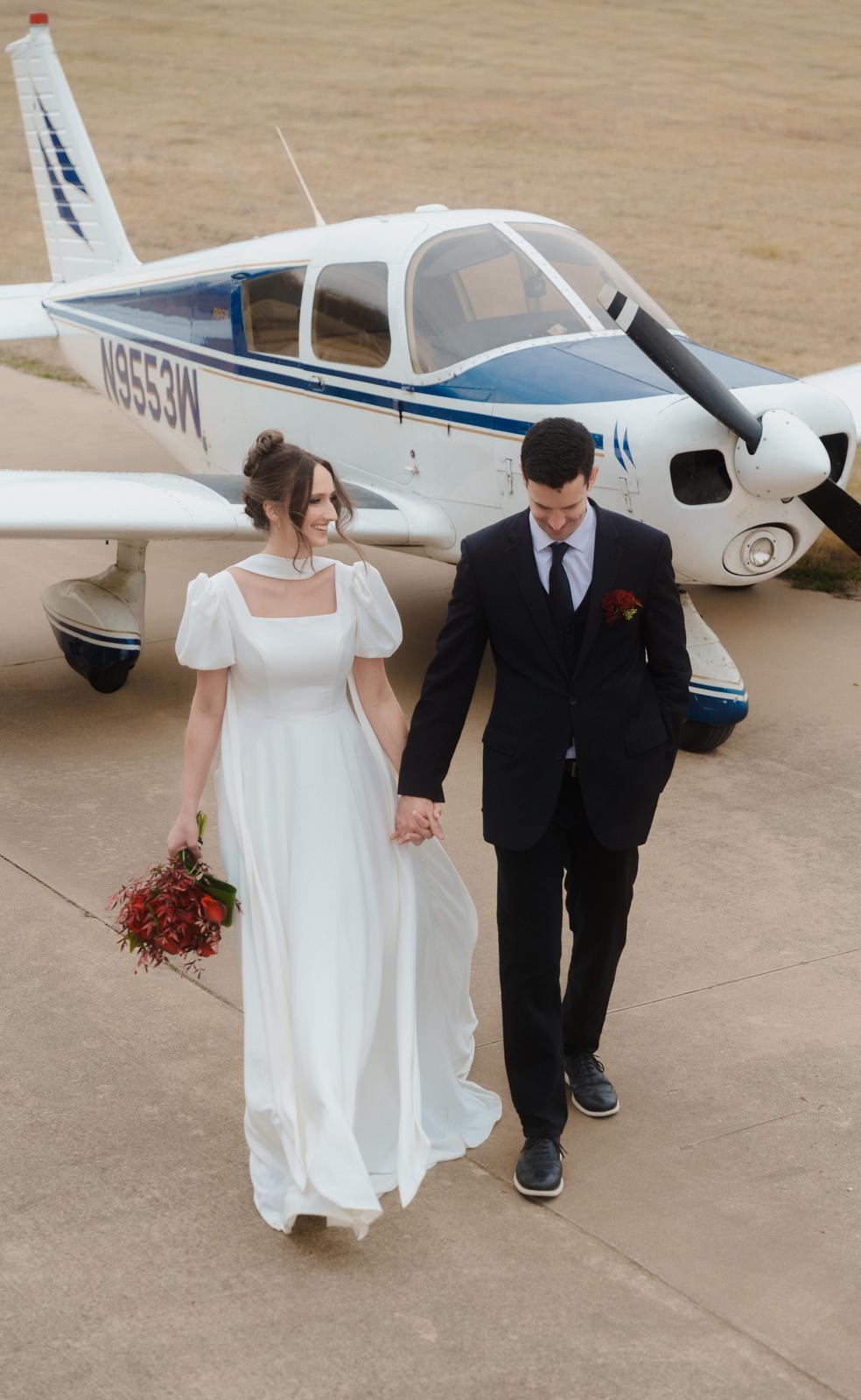 Bride and groom walking together