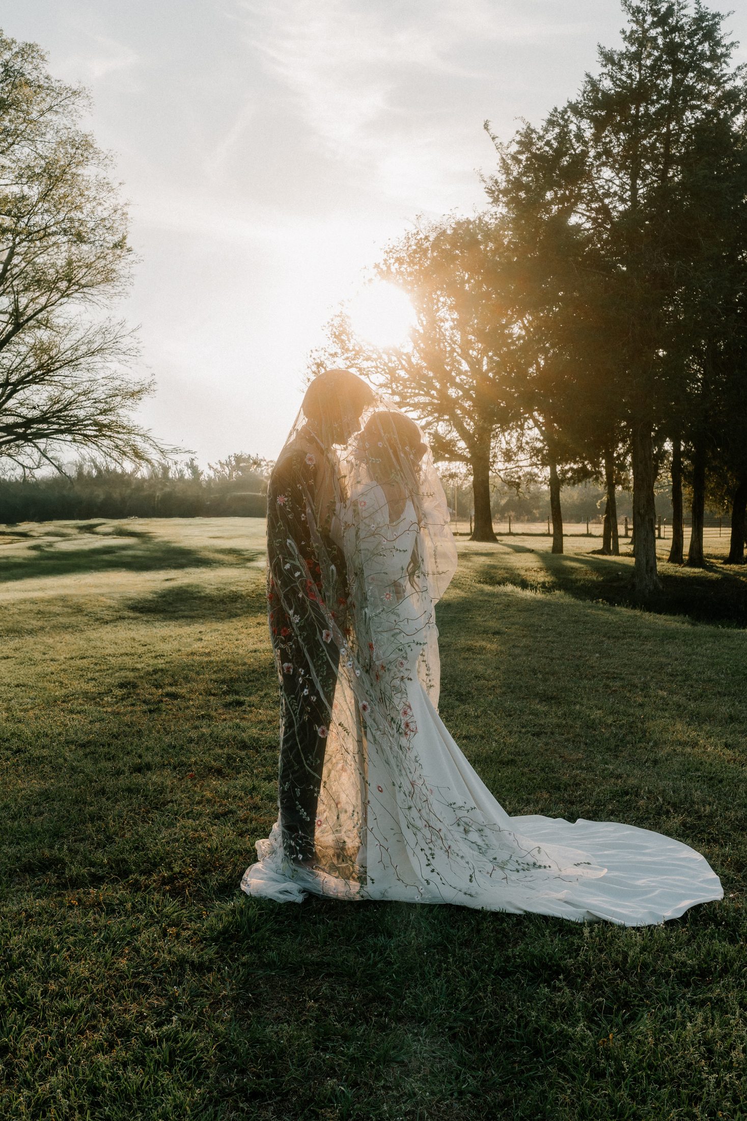Bride and groom at golden hour
